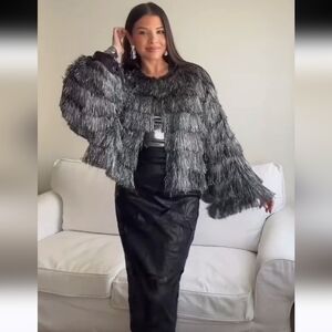 Zara Metallic Silver Fringe Jacket Size Large (bloggers favorite)